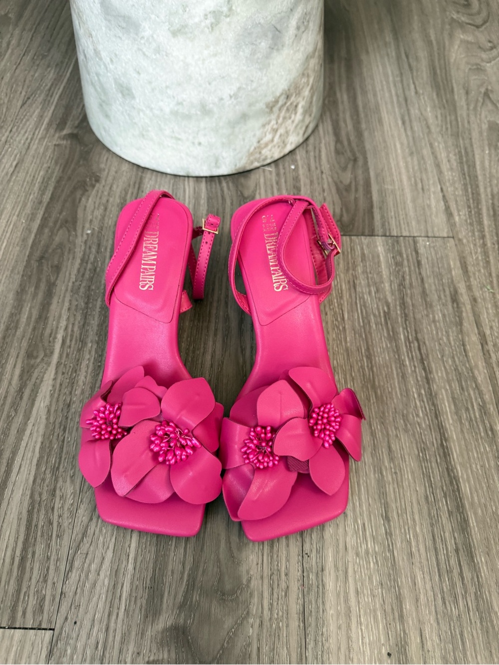 Dream Pairs Pink 3D Floral Heels Ankle Strap Sandals Size 7.5